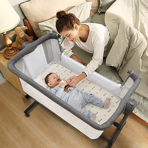 Amazon.com: Li'l Pengyu Baby Bassinet Bedside Sleeper - Adjustable Crib All Mesh for Newborn Girl and Boy Infant Bed with Wheels (Gray) : Baby