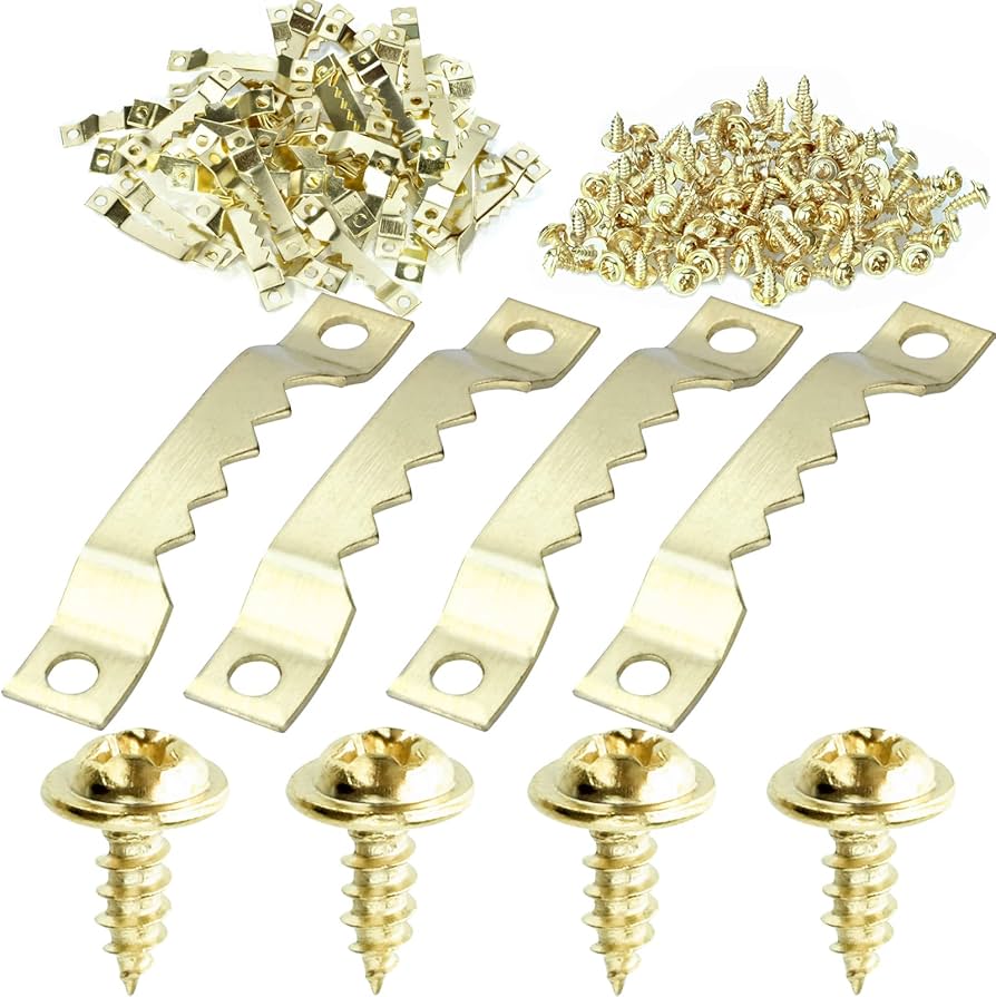 AccEncyc Small Saw Tooth Picture Hangers 50 Pack Sawtooth Hangers with  Screws Picture Frame Hanging Kit Picture Hang Solutions for Hanging Photos  Clock Paintings Artwork Gold - Amazon.com